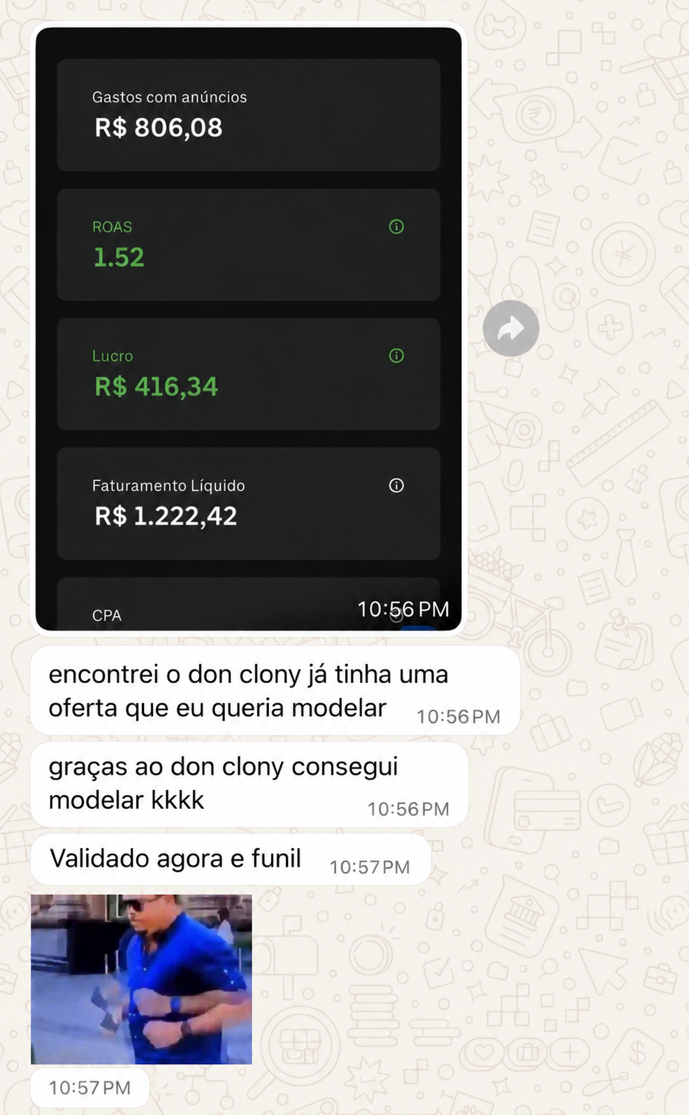 Depoimento em conversa sobre modelagem de oferta usando DonClony